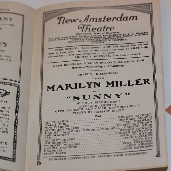 1926 SUNNY - NEW AMSTERDAM THEATER PROGRAM & TICKET STUB NYC VINTAGE - Picture 3 of 4